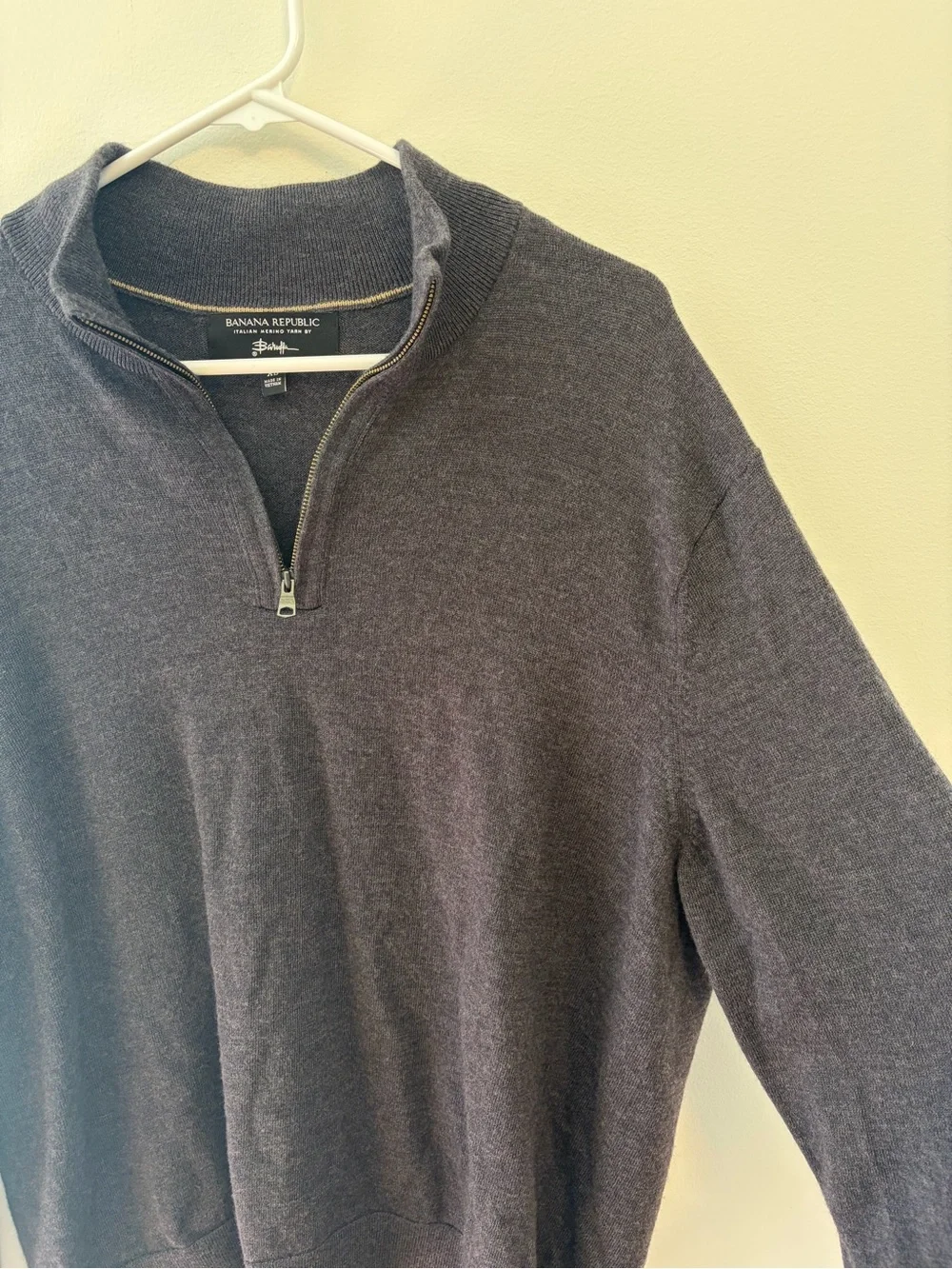 Banana Republic Sweater Mens XL Baruffa 100% Extra Fine Merino Wool 1/4 Zip Gray